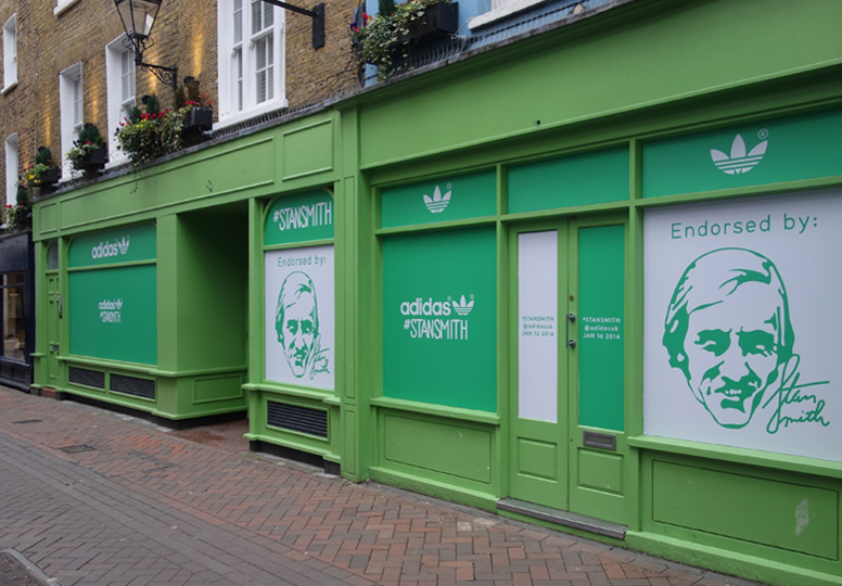 Adidas retail brand pop-up shop graphics printed and installed in London