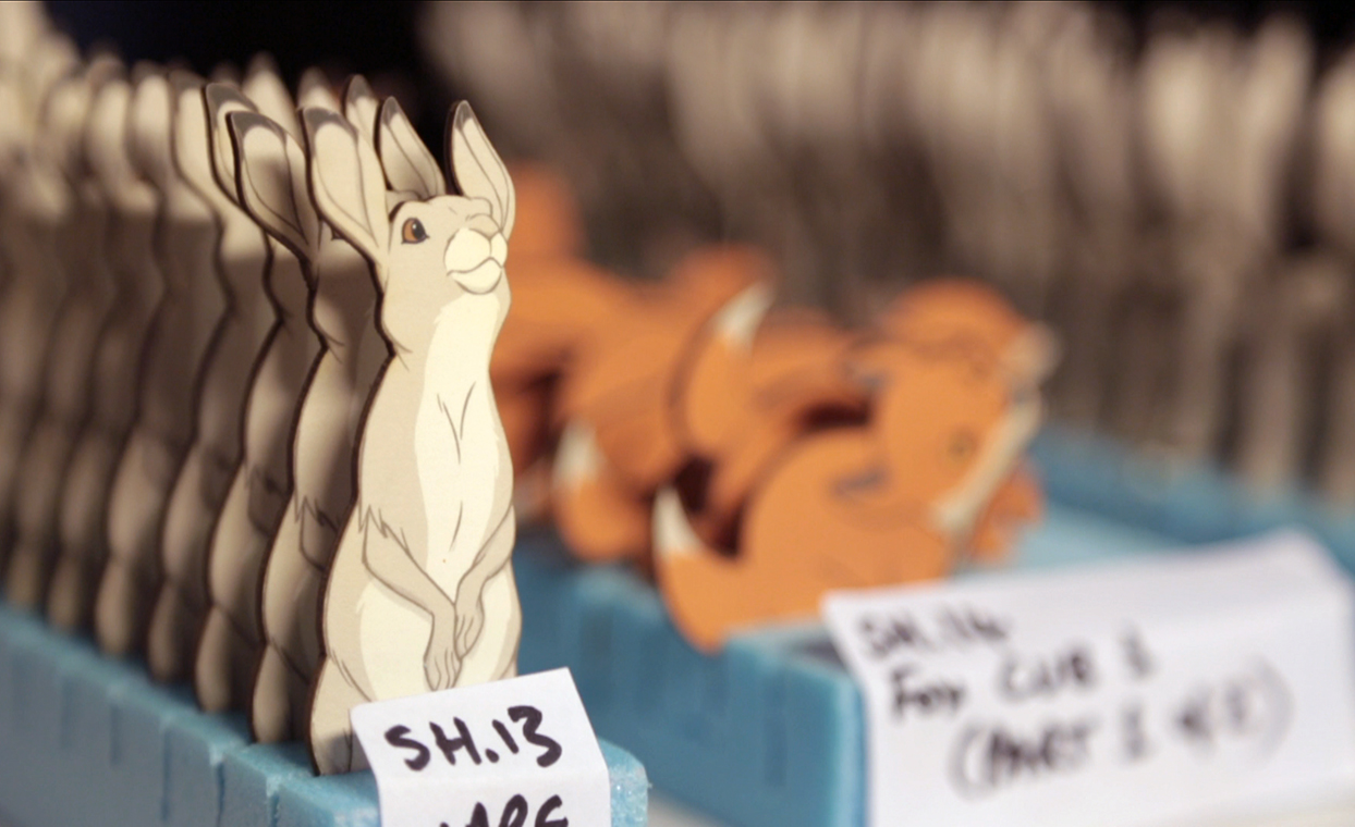 A row of the Hare animation stills lined up ready to use for the many frames of filming