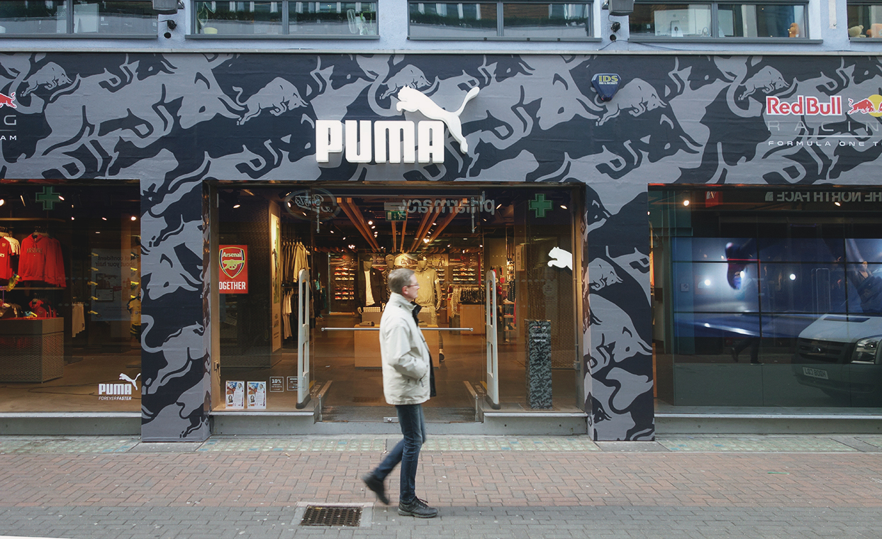 Red Bull Racing Puma store Carnaby Street London printed facade graphics and installation