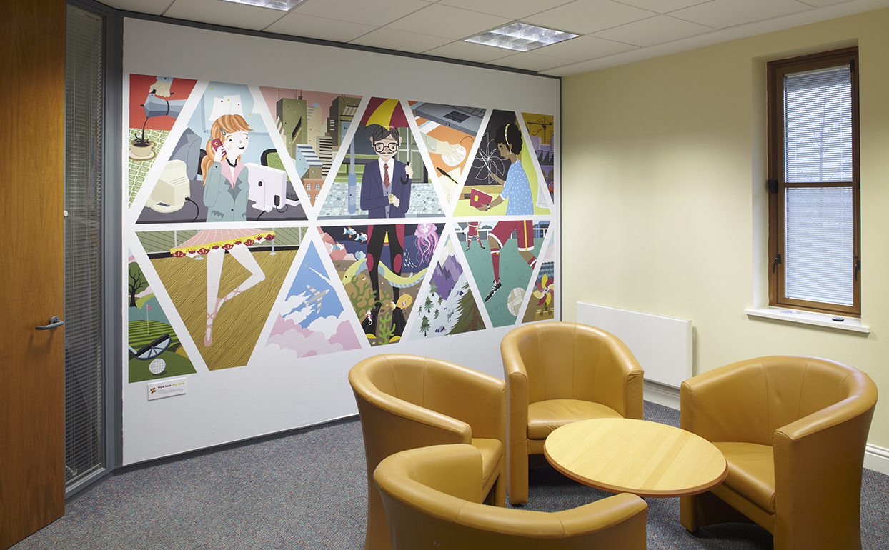 The Graphical Tree Endsleigh Insurance large format office interior graphics print and installation with illustrations by YCN.