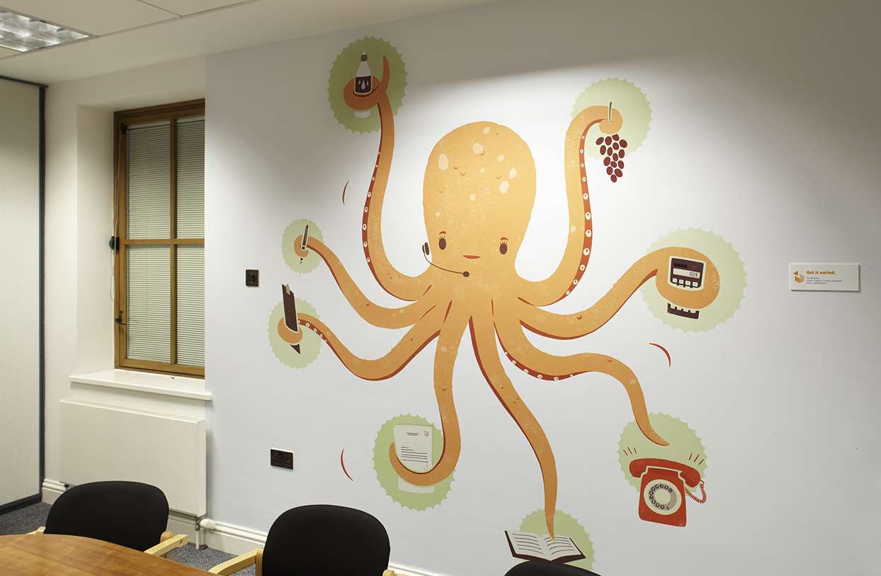 The Graphical Tree Endsleigh Insurance large format office interior graphics print and installation with illustrations by YCN.