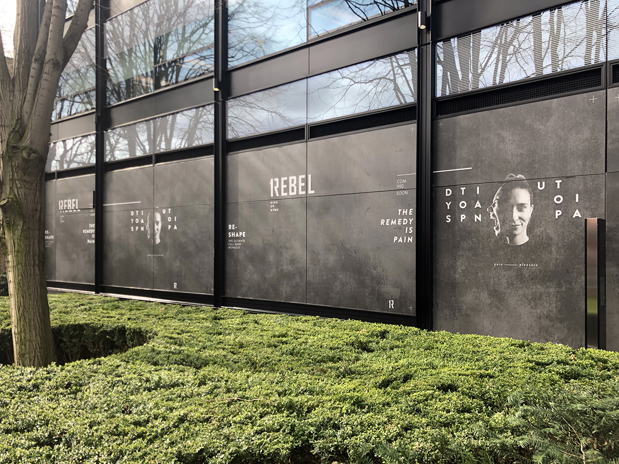 1Rebel window hoarding graphics printed and installed in London