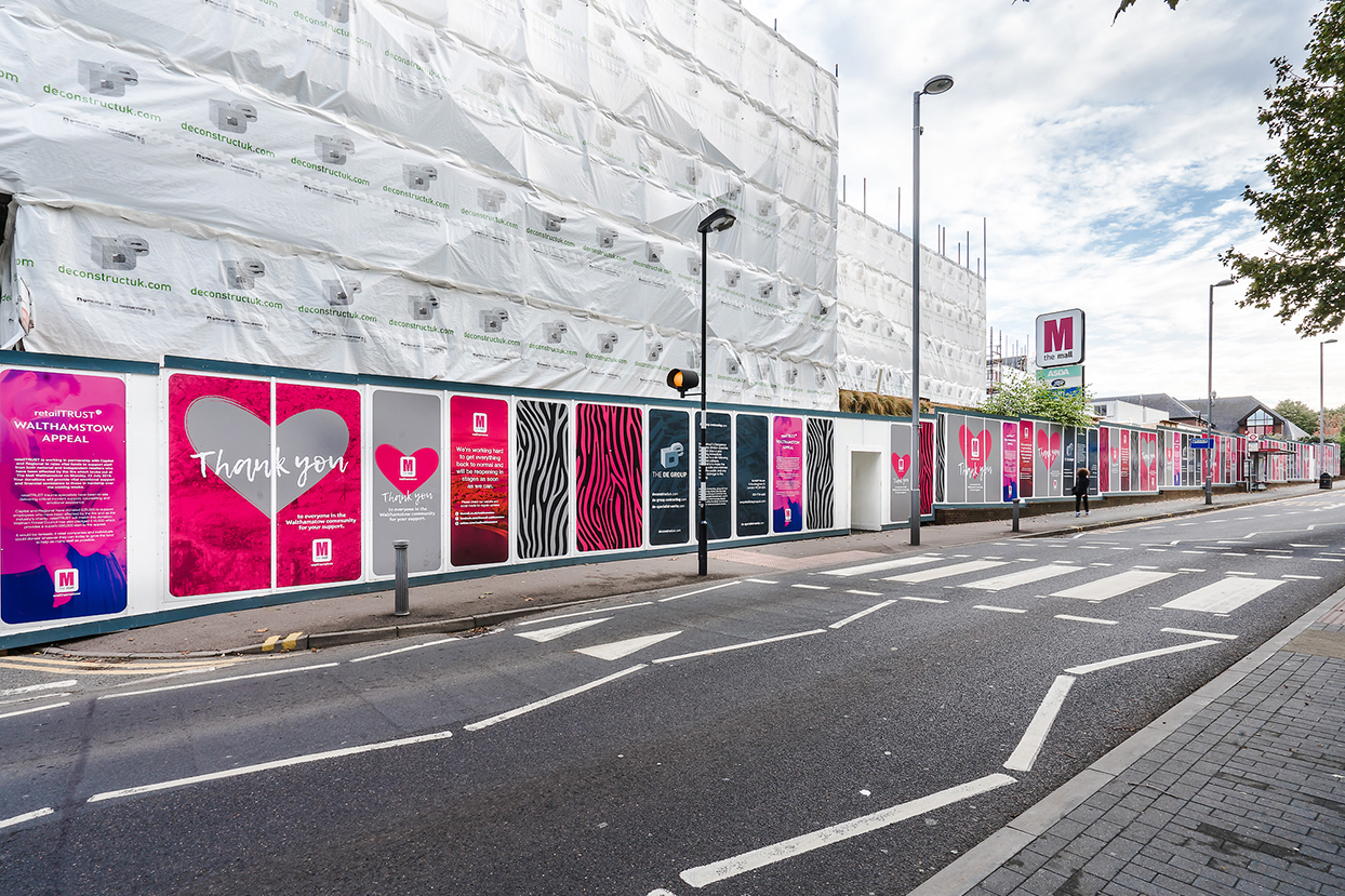 The Mall dibond hoarding graphics designed and printed London