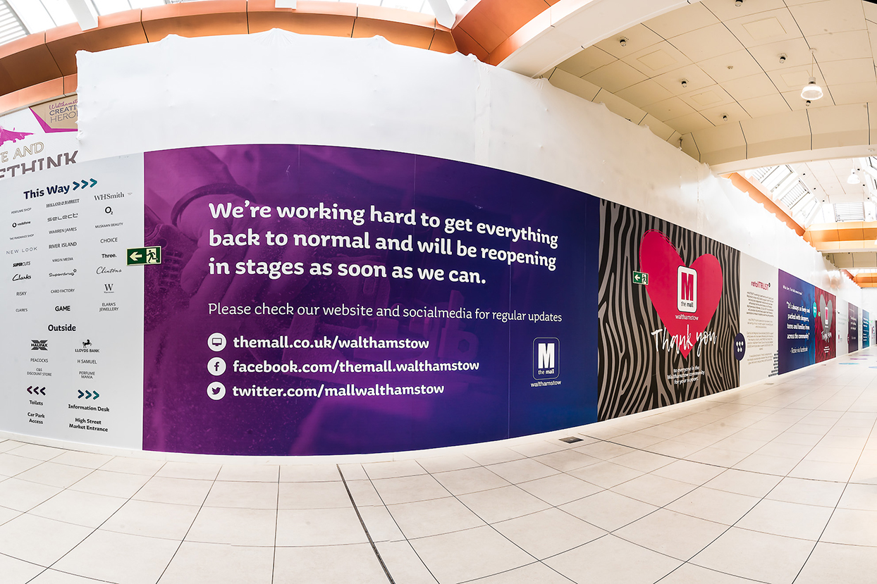 the mall self-adhesive vinyl hoarding graphics designed, printed and installed