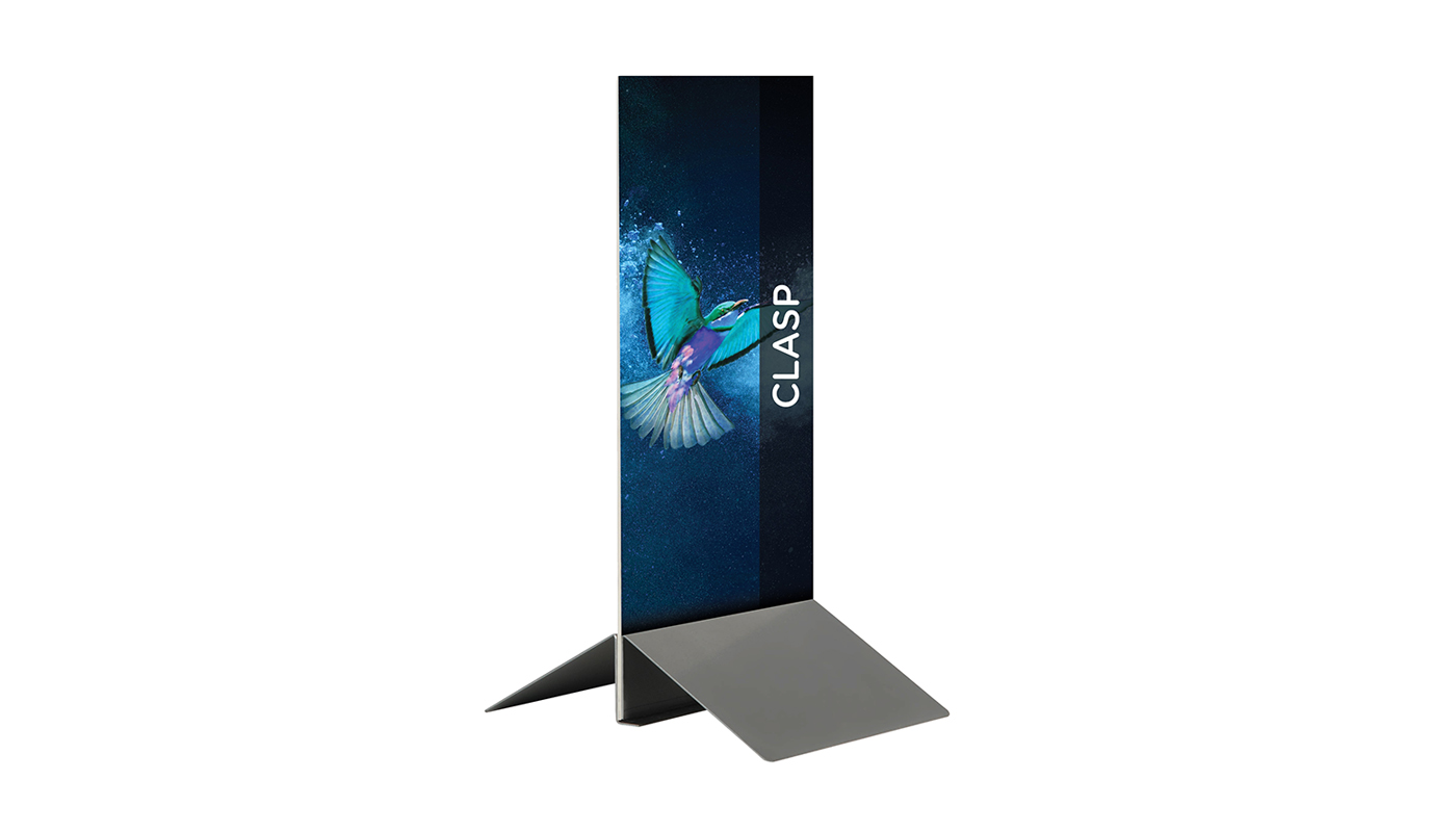 clasp and A-Board vertical display stand, to order from The Graphical Tree