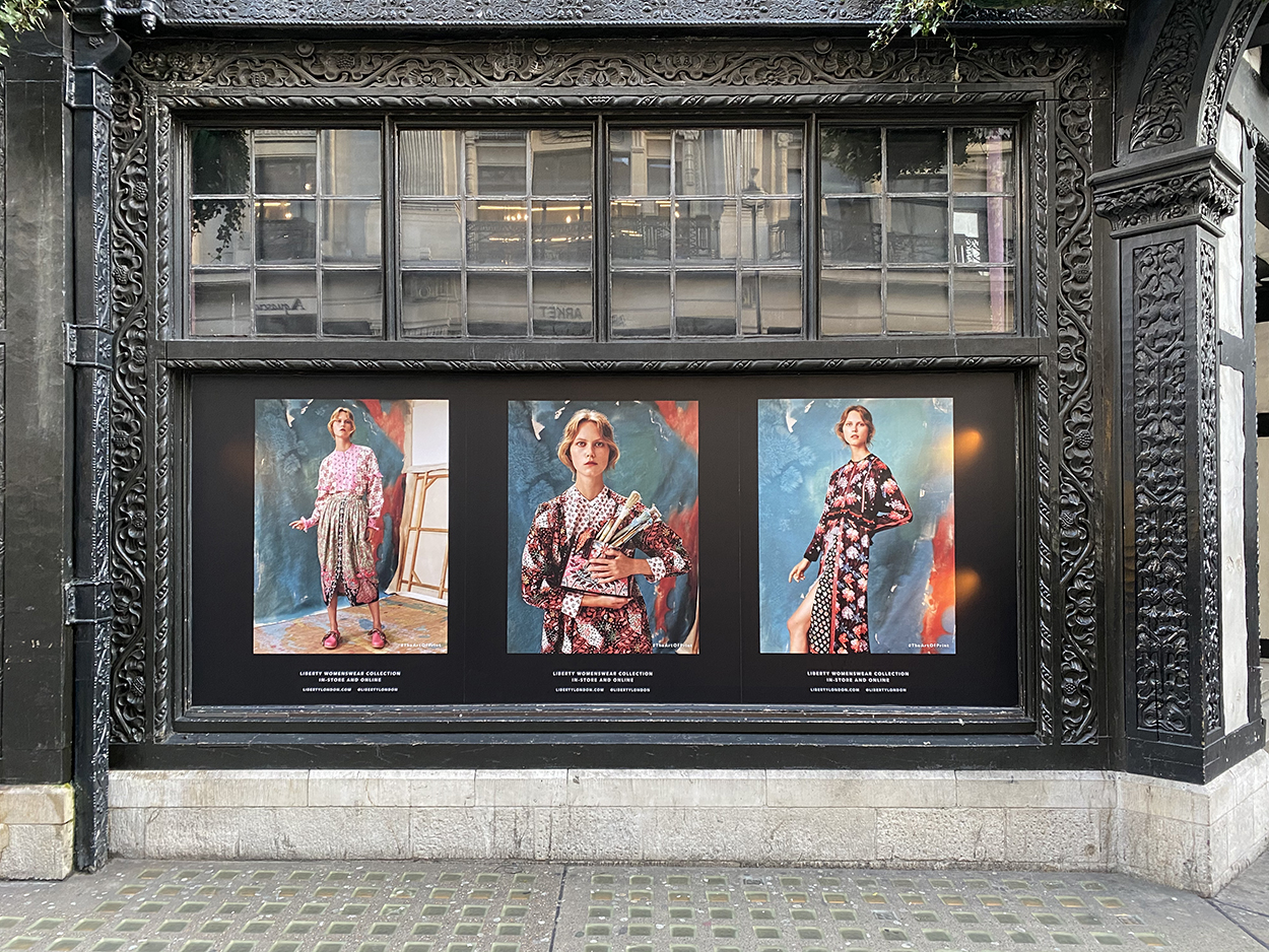 Liberty windows displaying women's collection from the Art of Print campaign