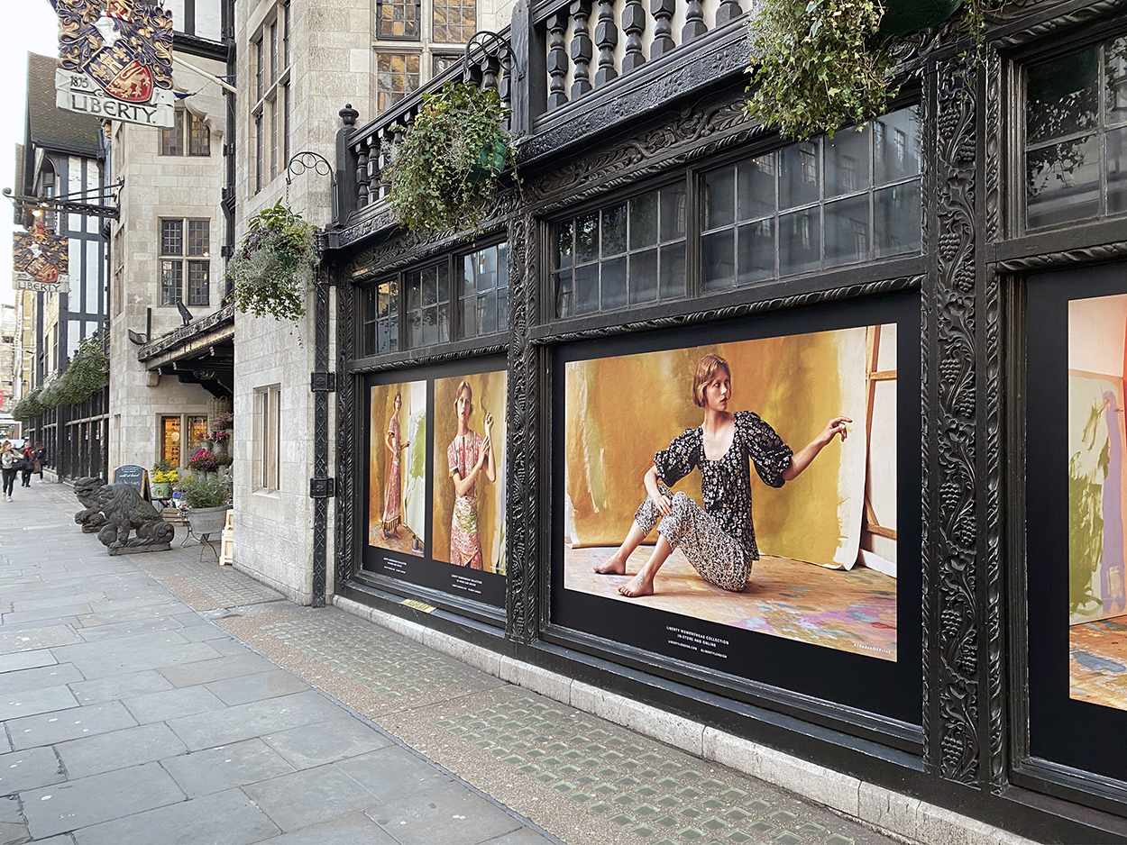 External building of retailer Liberty and the iconic windows displaying The Art of Print campaign