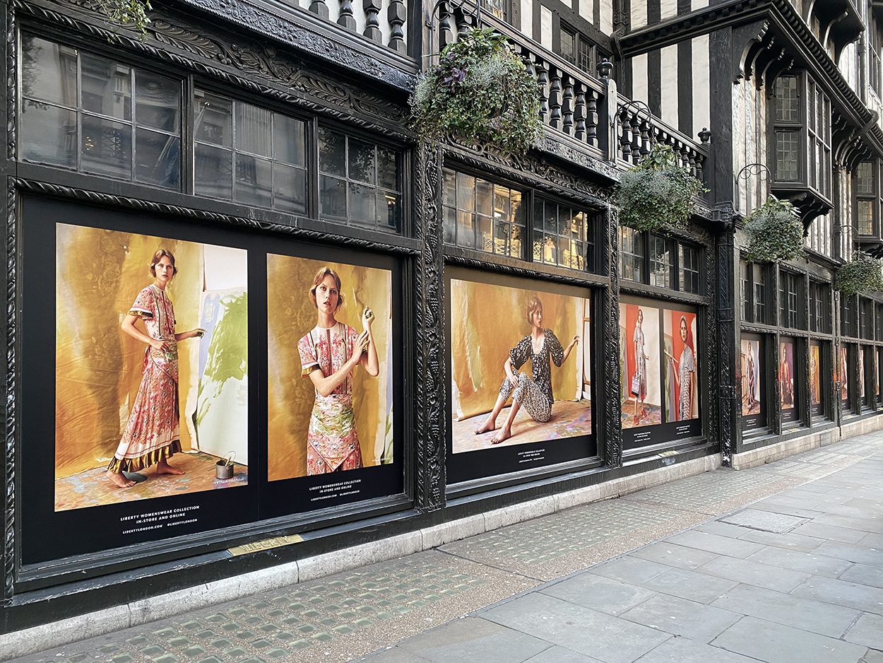 Large printed window graphics for the Liberty shop in London "portrait of a lady"