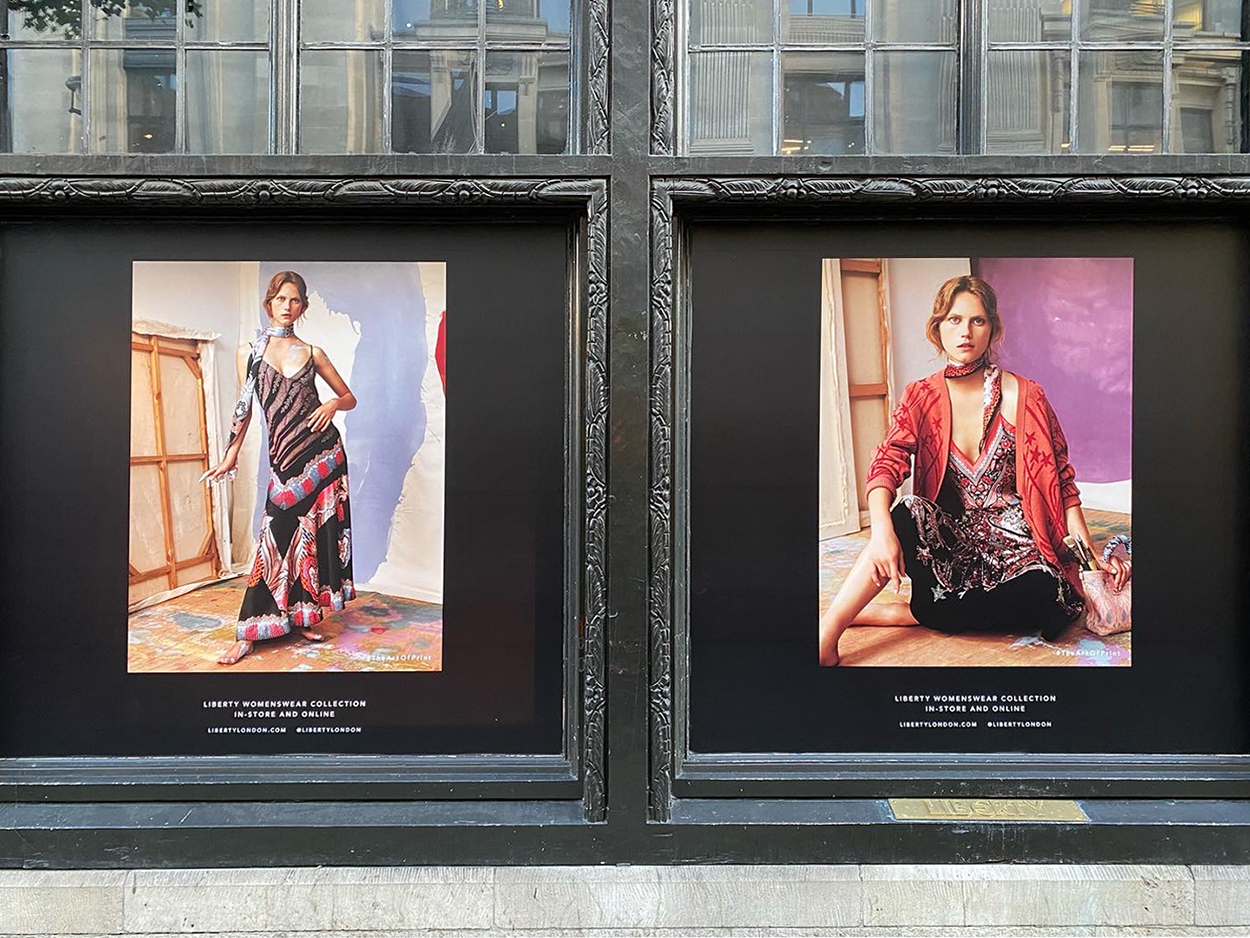 The iconic framed windows at Liberty's, the portrait of a lady for the women's collection campaign