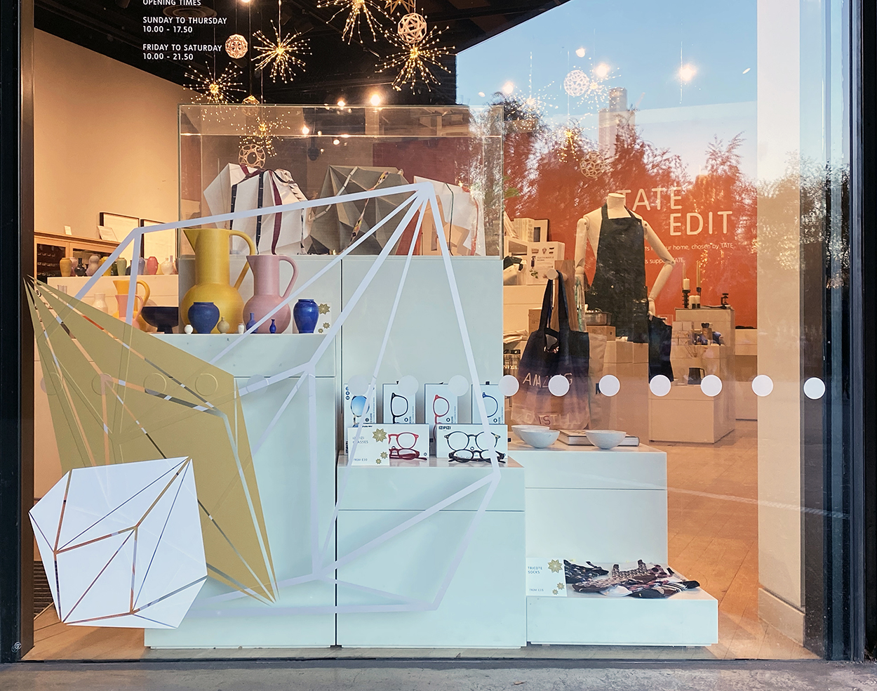 Front of the Tate Modern shop window display, with vinyl decals